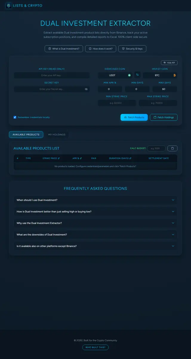 Dual Investment Extractor page preview