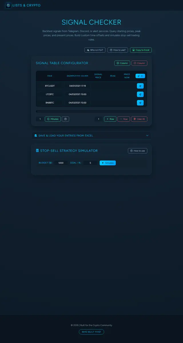 Signal Checker page preview